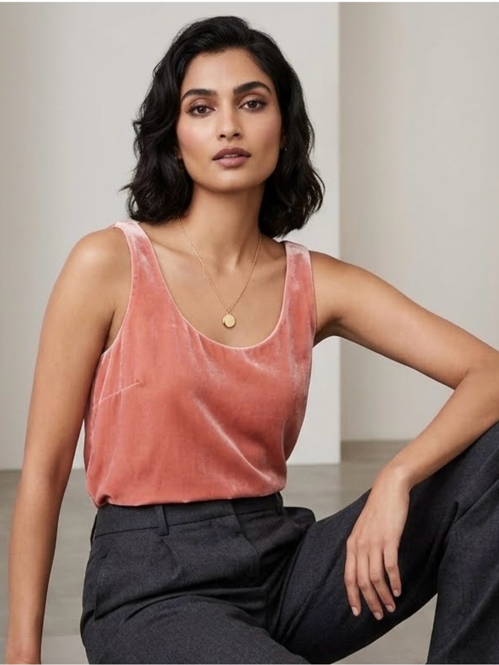 J. Crew Women’s Velvet Tank Top Silk Blend Coral/Peach Sz XS